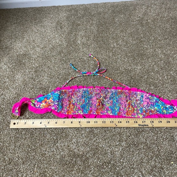 Victoria's Secret ruched bandeau bikini top removeable neck straps pink floral M - Picture 6 of 6